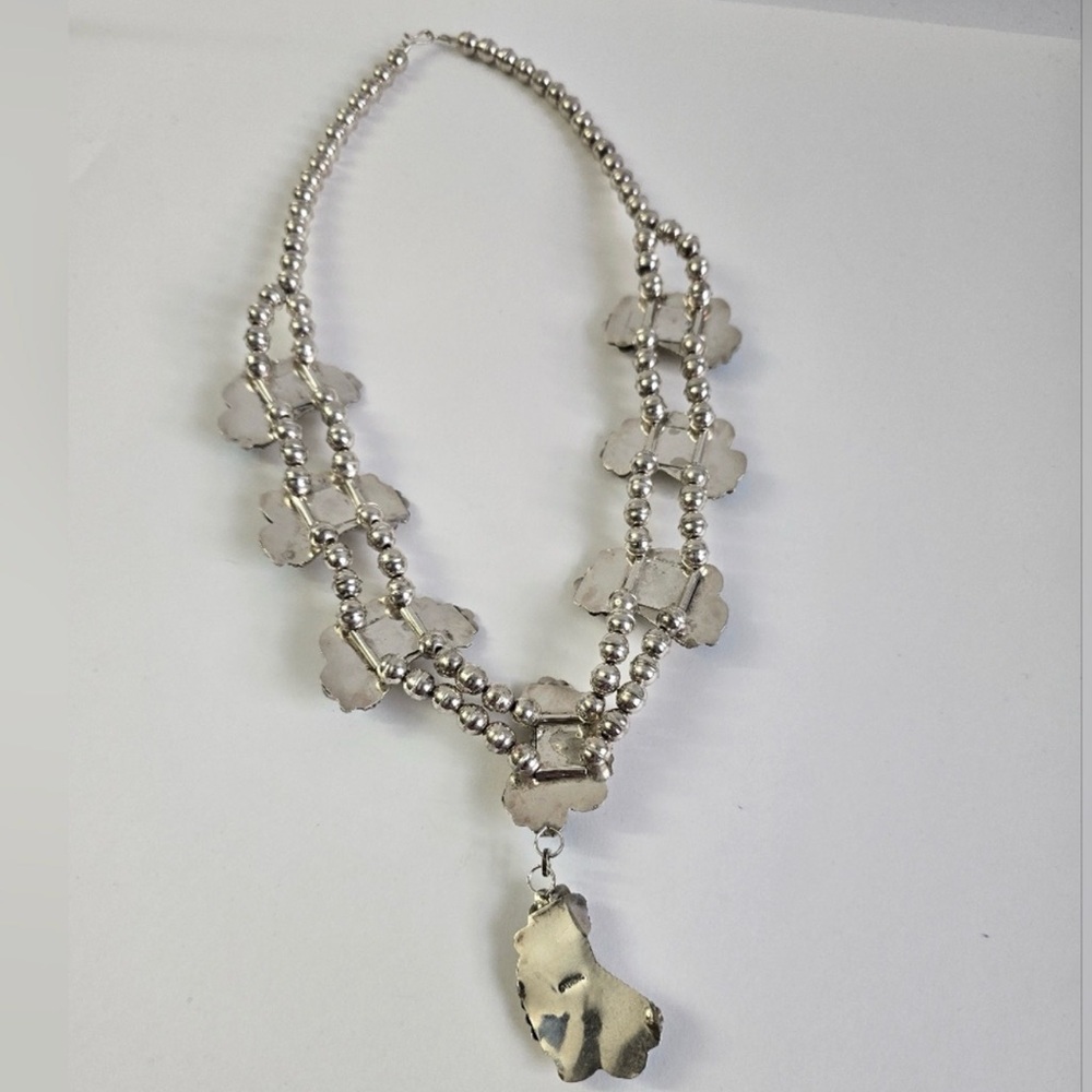 Sterling Silver 925 and Turquoise Floral Squash Blossom Necklace - Picture 13 of 16